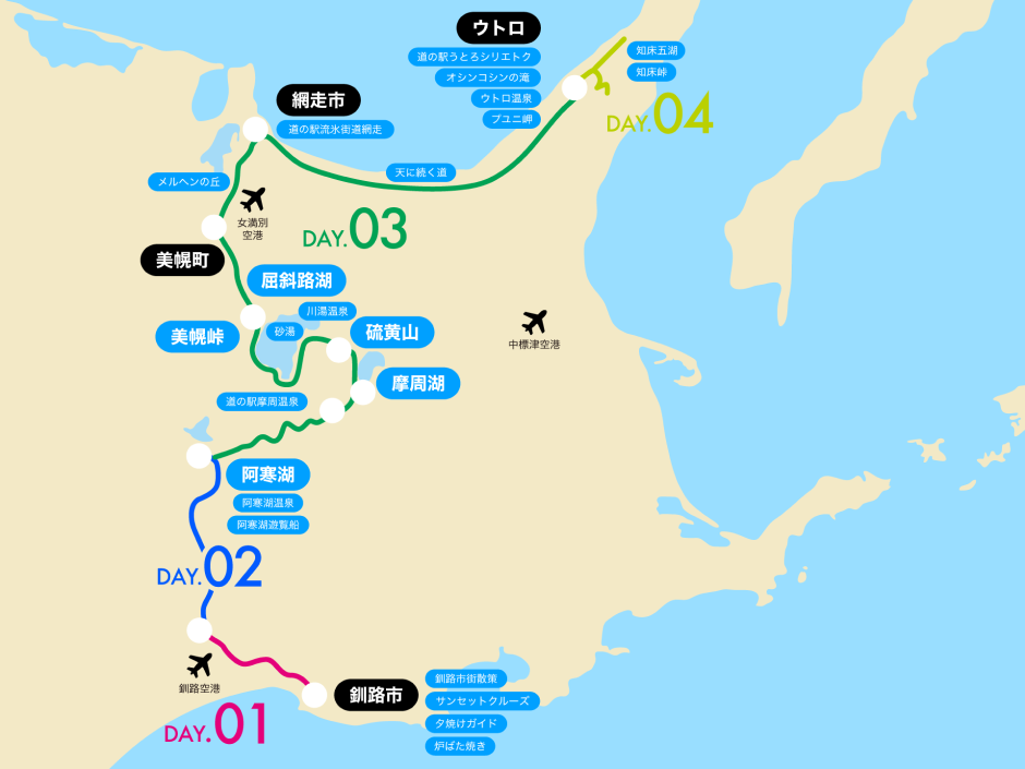 夏/秋のひがし北海道周遊（半周コース）